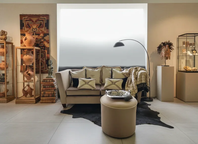 Anthropology Collection interior with layered textiles